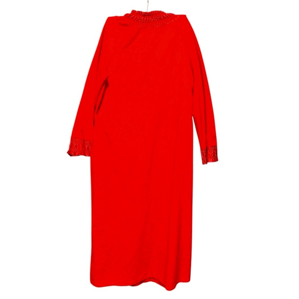 Vintage 70s Red Vanity Fair Lounge Maxi House Dress Sleepwear Large Traditional - Picture 15 of 16